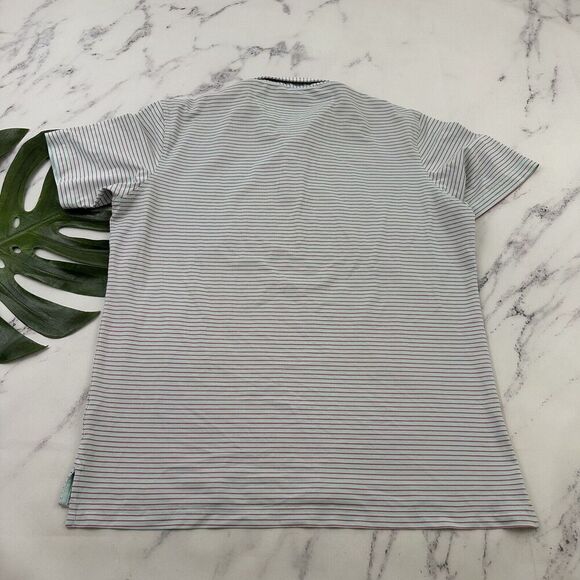 Johnnie O Mens Polo Shirt Size L Light Blue Red Striped Short Sleeve Hoover Cay - Picture 7 of 11